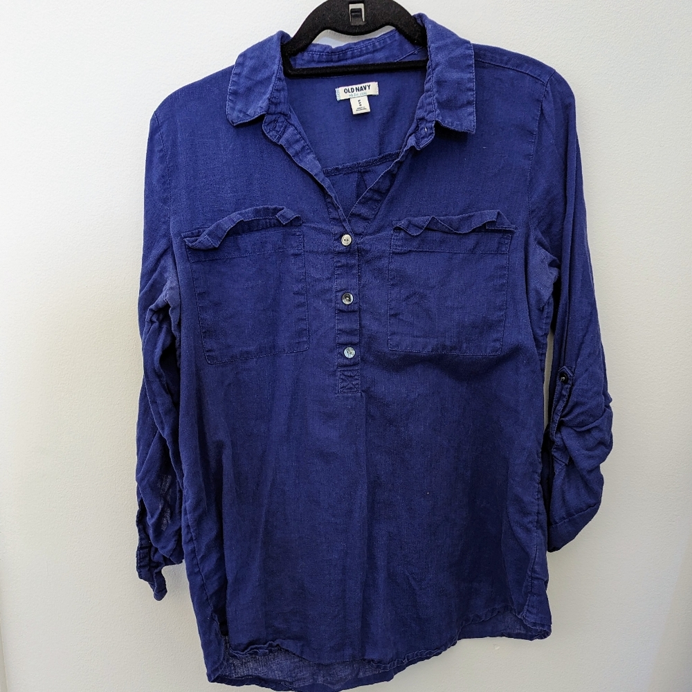 Blue Old Navy Henley Shirt, Size Medium